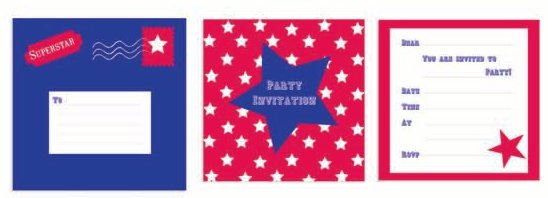 ROBERT GORDON RED BLUE SUPERSTAR PARTY INVITATION CARD - Click Image to Close