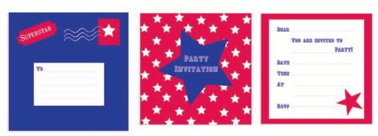 ROBERT GORDON RED BLUE SUPERSTAR PARTY INVITATION CARD