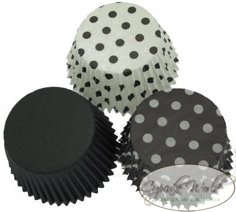 BLACK TRIO PAPER MUFFIN / CUPCAKE CASES CUPS X 60