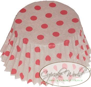 RED POLKA DOTS PAPER MUFFIN / CUPCAKE CASES X 50 - Click Image to Close