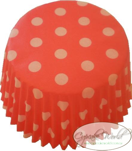 STRAWBERRY RED SPOTS PAPER MUFFIN / CUPCAKE CASES X 50 - Click Image to Close